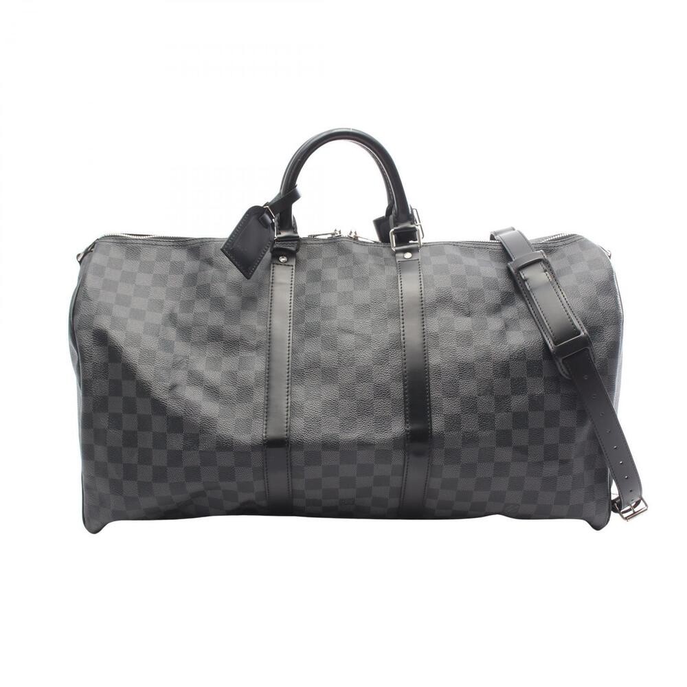 Louis Vuitton Keepall Bandouliere Canvas Leather Travel Bag Graphite Black